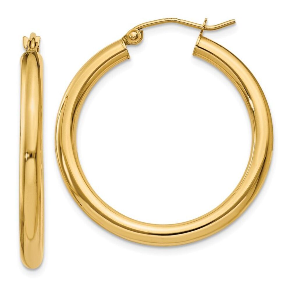 3mm, 14k Yellow Gold Classic Round Hoop Earrings, 30mm (1 1/8 Inch)